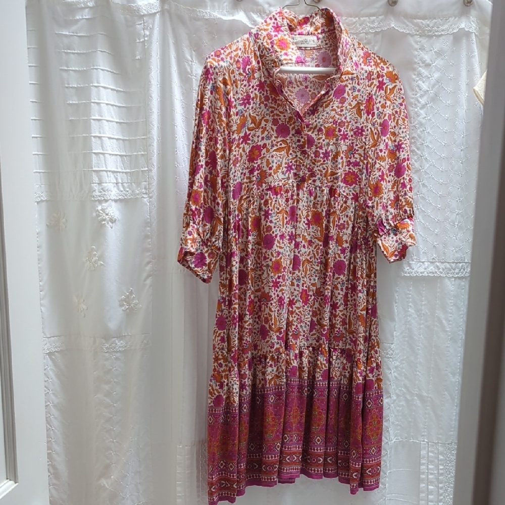 NATURAL LIFE Pink and Orange Floral Midi Dress